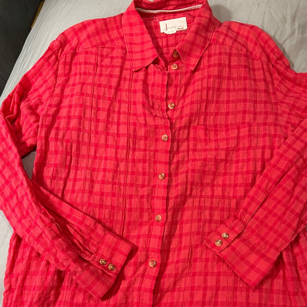 Anthropologie Pink & Red Button Down Shirt